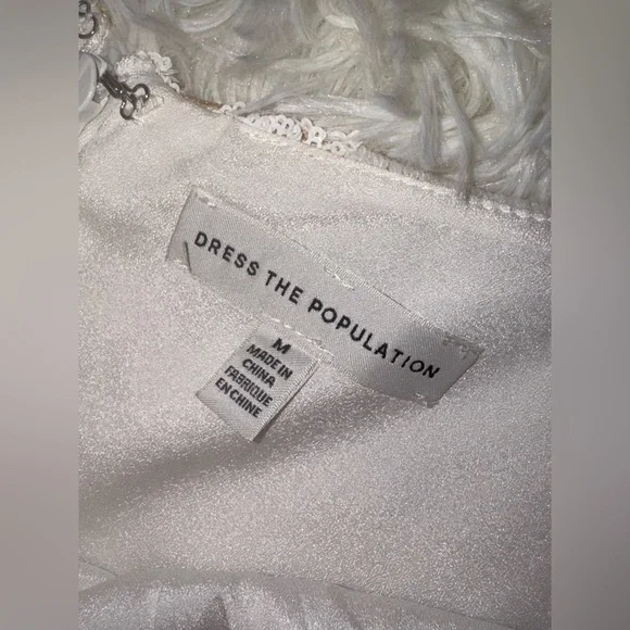 NEW Dress The Population Layla White Sequin fit and flare Dress sz M - Picture 9 of 10